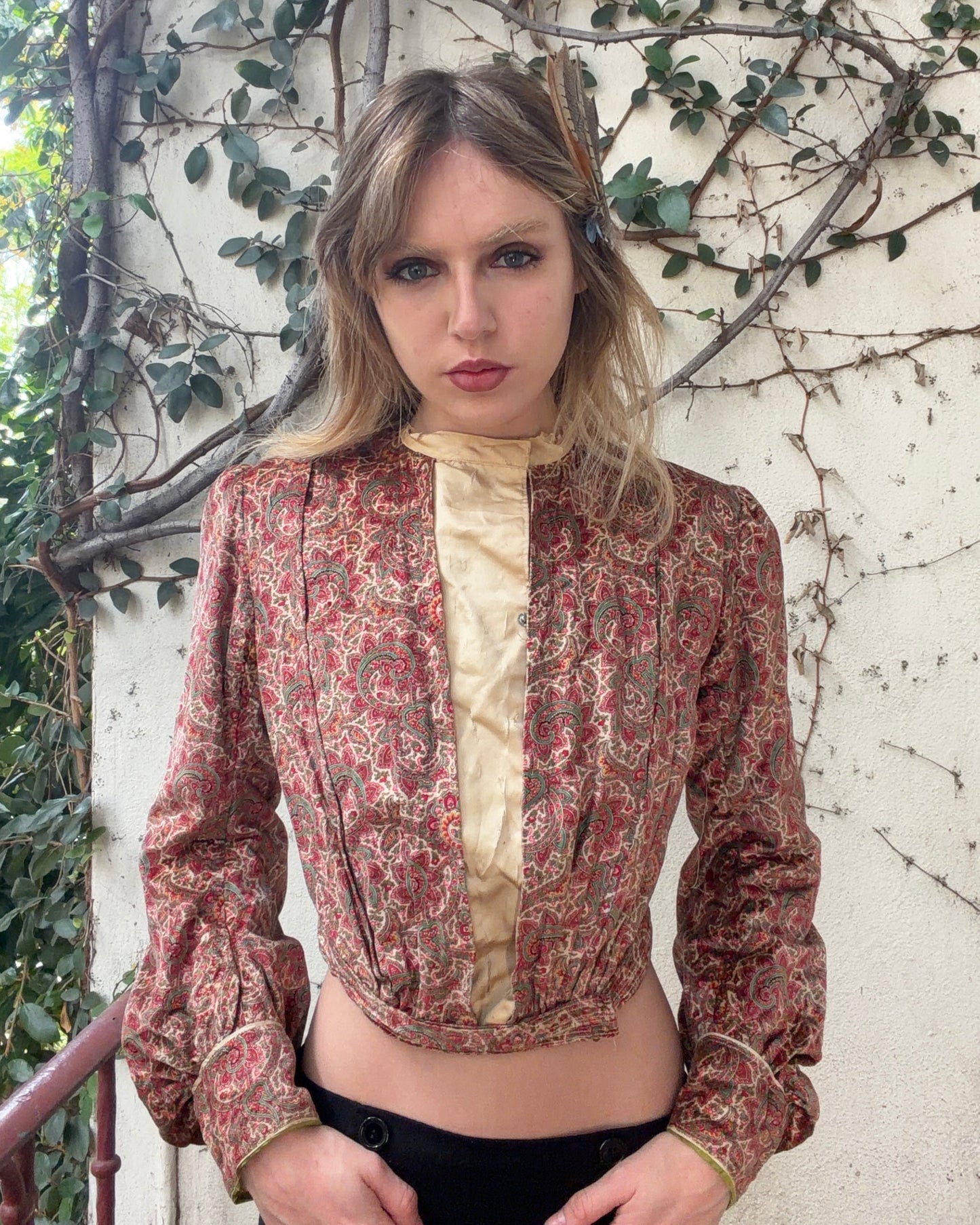 Antique Victorian Era Psychedelic Paisley Velvet Bodice
