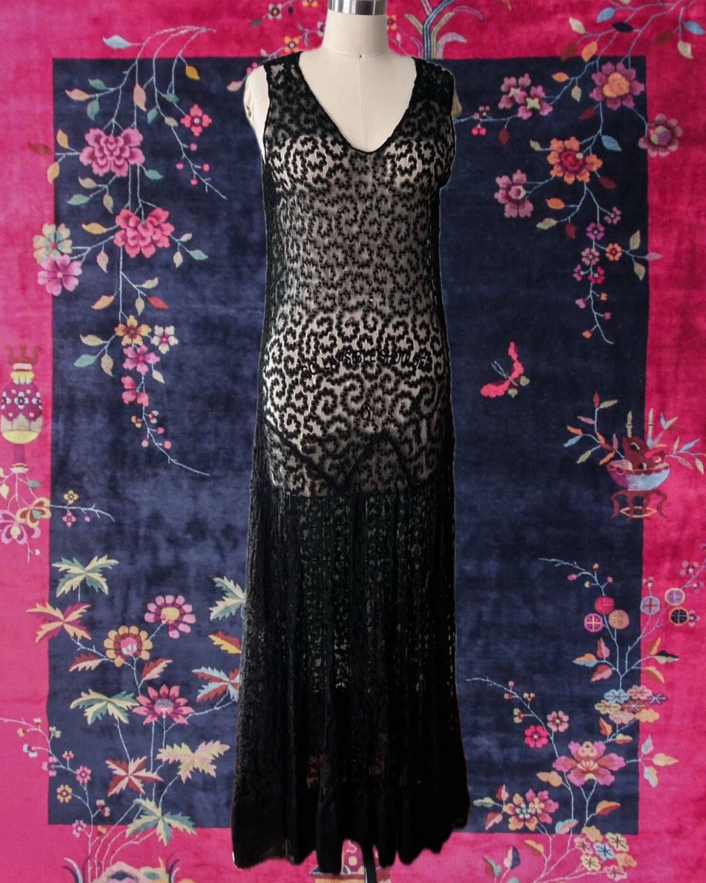 1930's Black Lace Sheer Gown