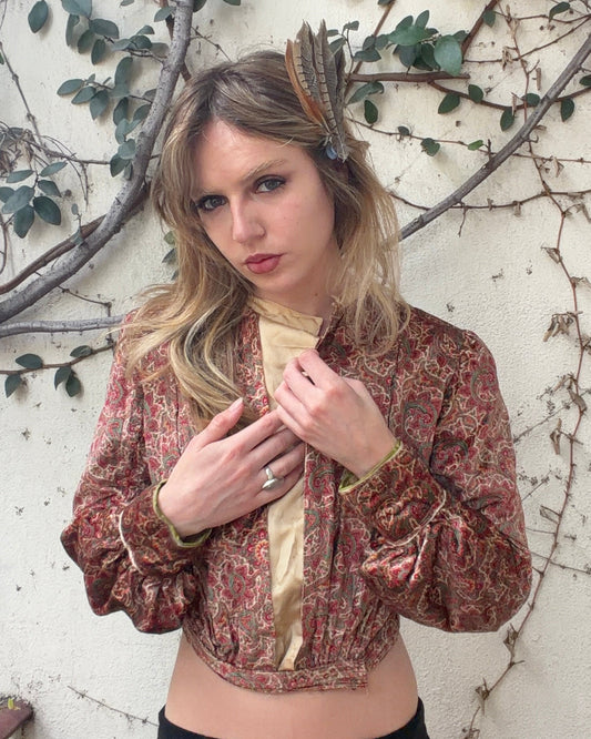 Antique Victorian Era Psychedelic Paisley Velvet Bodice