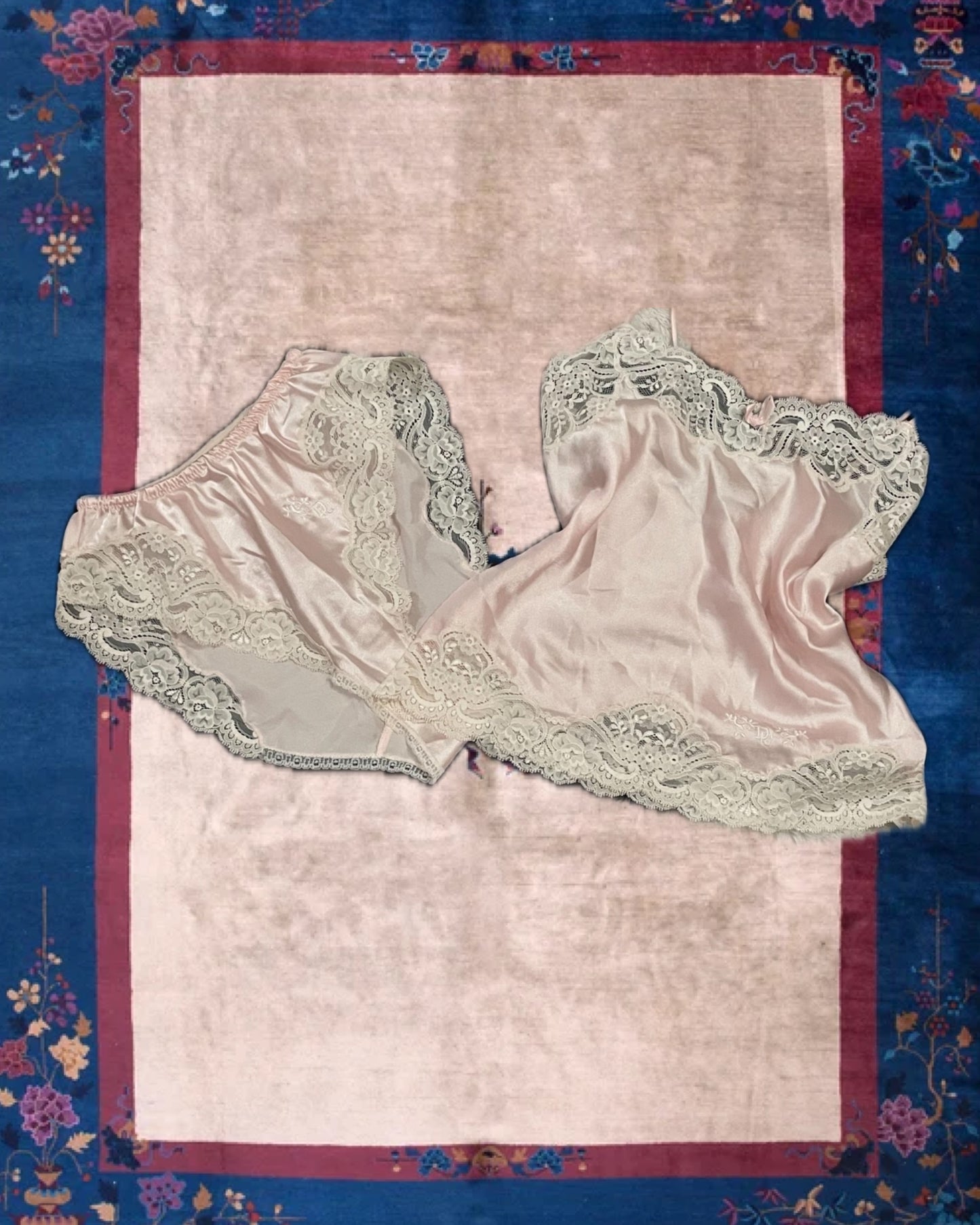 1980's Christian Dior Pink & Ivory Lace Lingerie Set