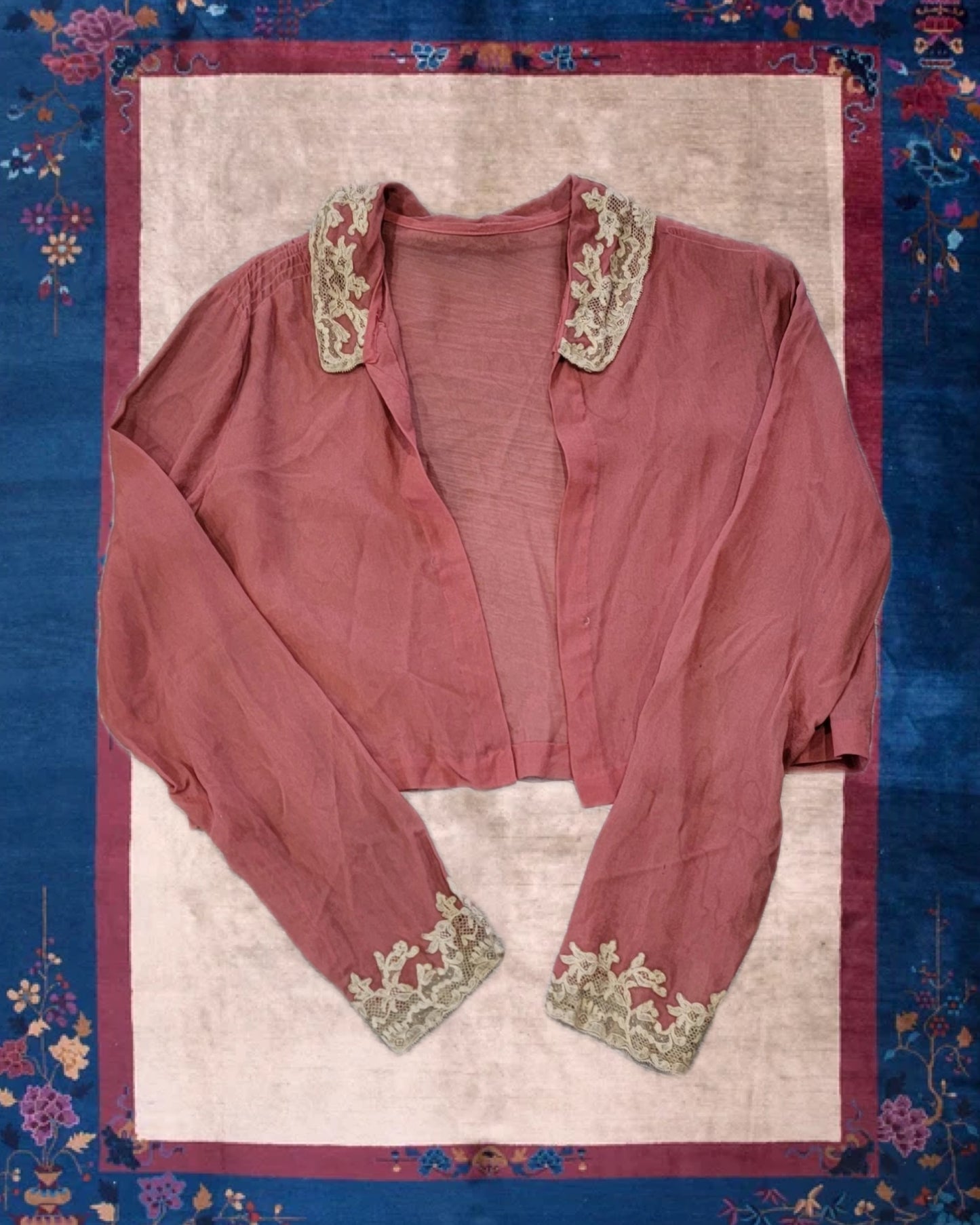 Antique 1920's Rose Pink Silk Chiffon Cardigan