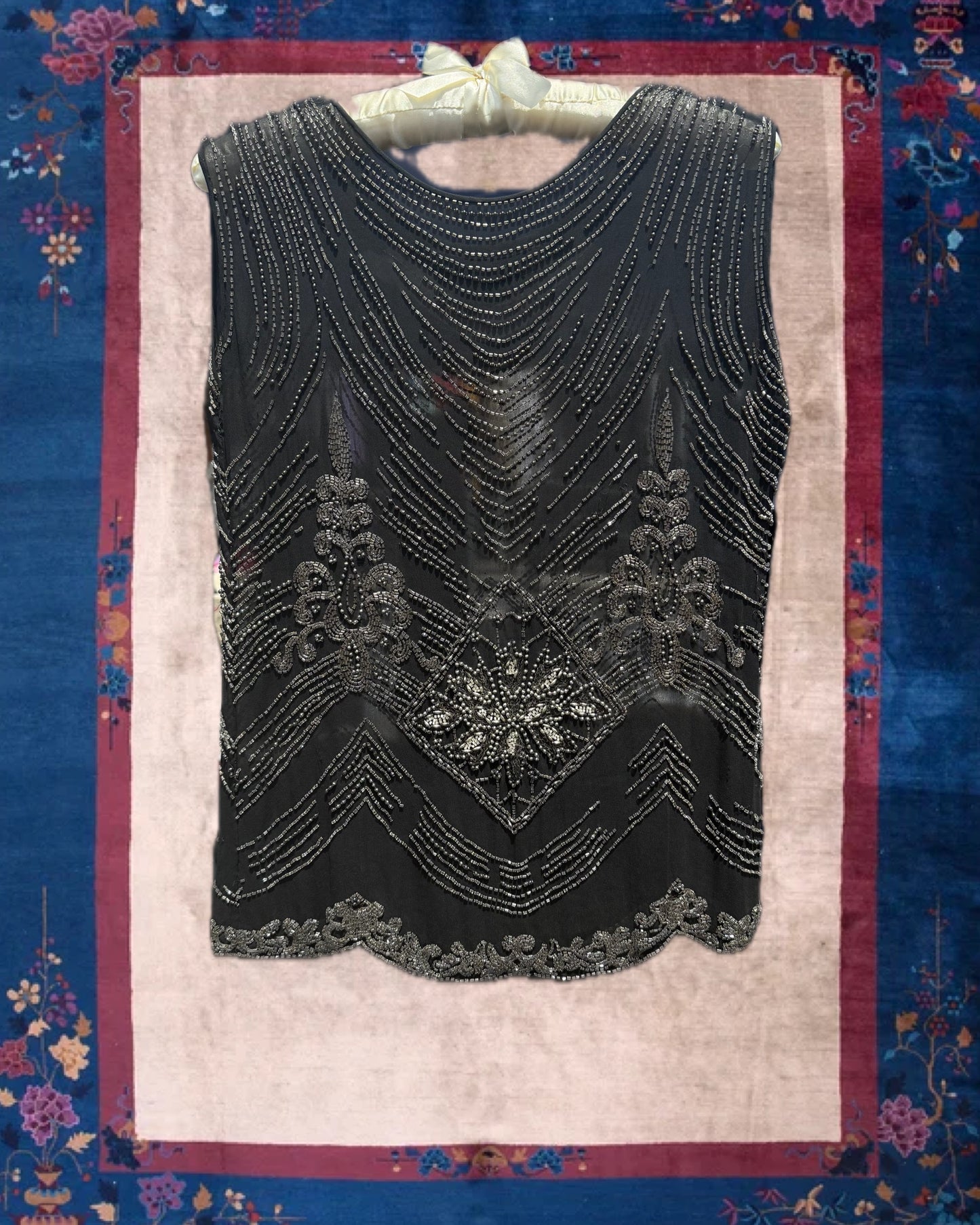 1920's Navy Beaded Sheer Flapper Overdress Top