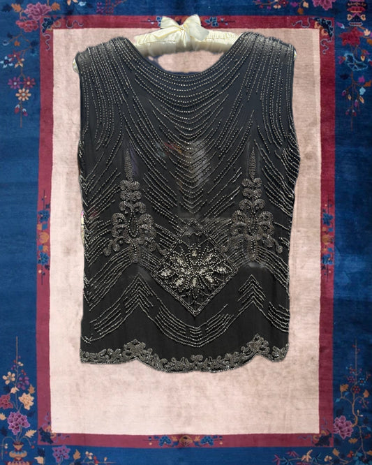 1920's Navy Beaded Sheer Flapper Overdress Top