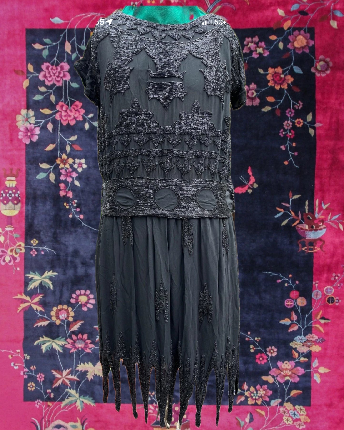 1920's Black Beaded Dagger Hem Flapper Dress