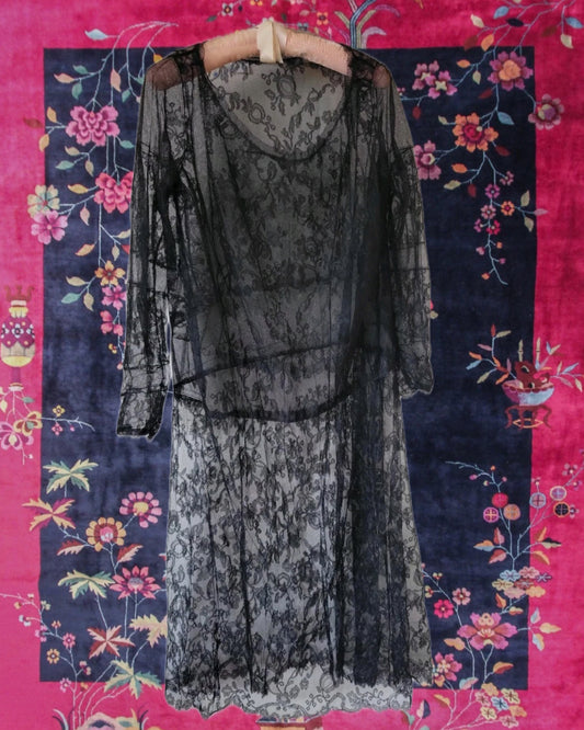 1920's Sheer Lace Black Dress