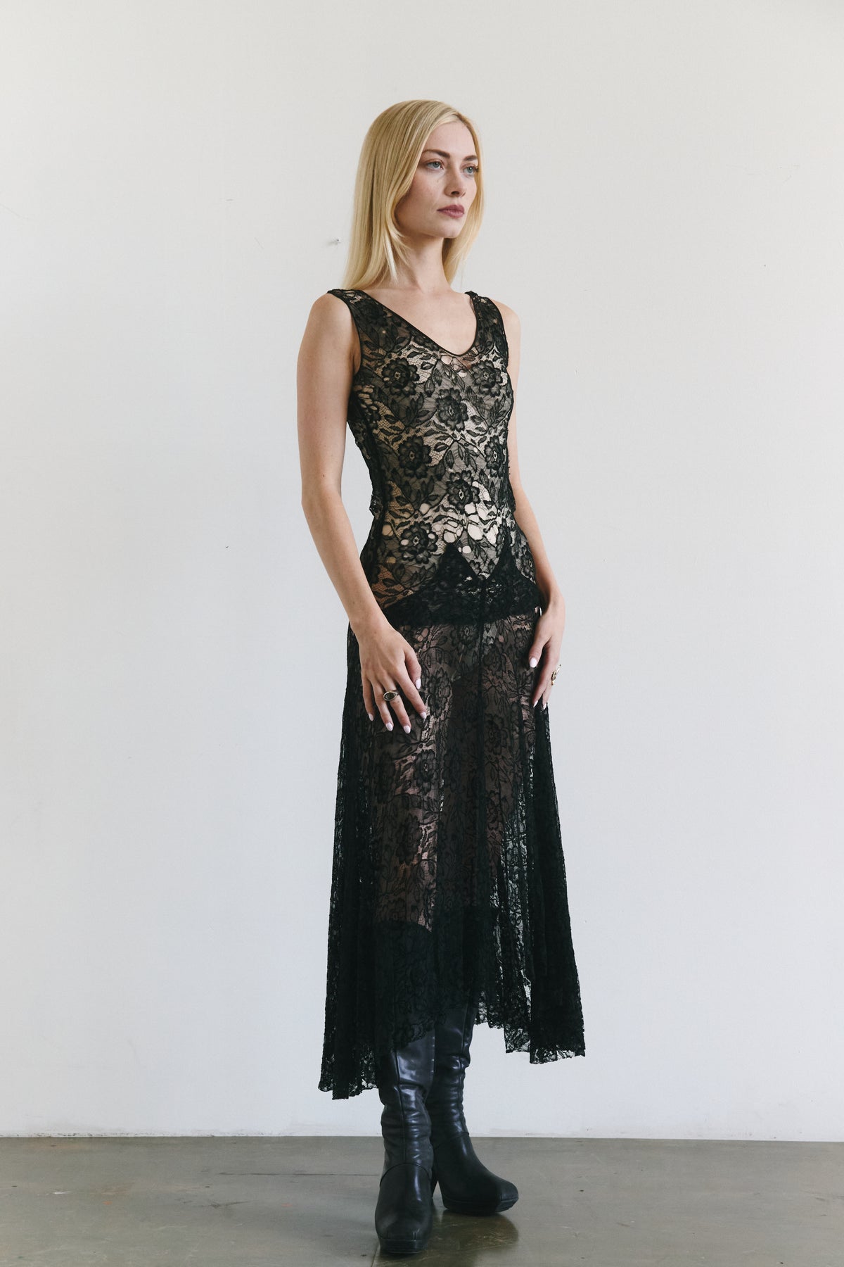 1930s Antique Black Lace Evening Gown & Jacket Set