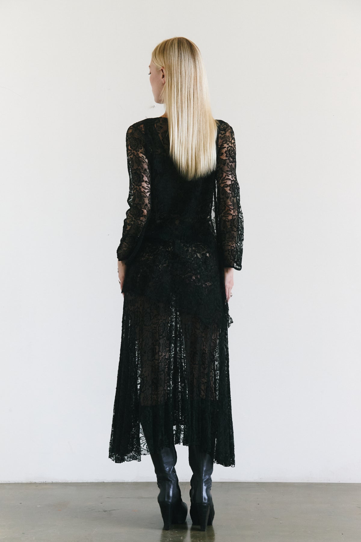 1930s Antique Black Lace Evening Gown & Jacket Set